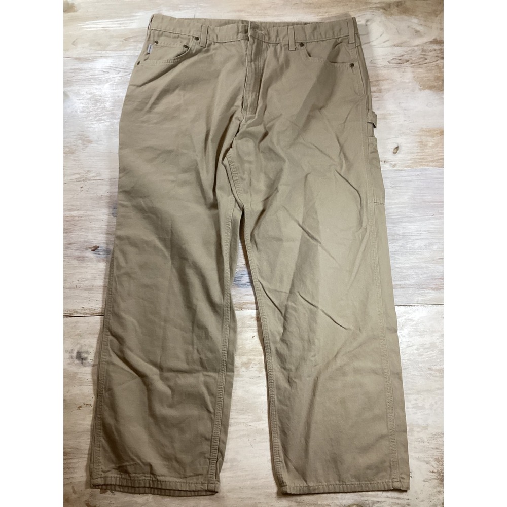 Carhartt Mens Tan Canvas Carpenter Pants Workwear Utility Pockets